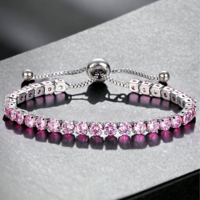 Silver-Plated Cubic Zirconia Studded Wraparound Bracelet