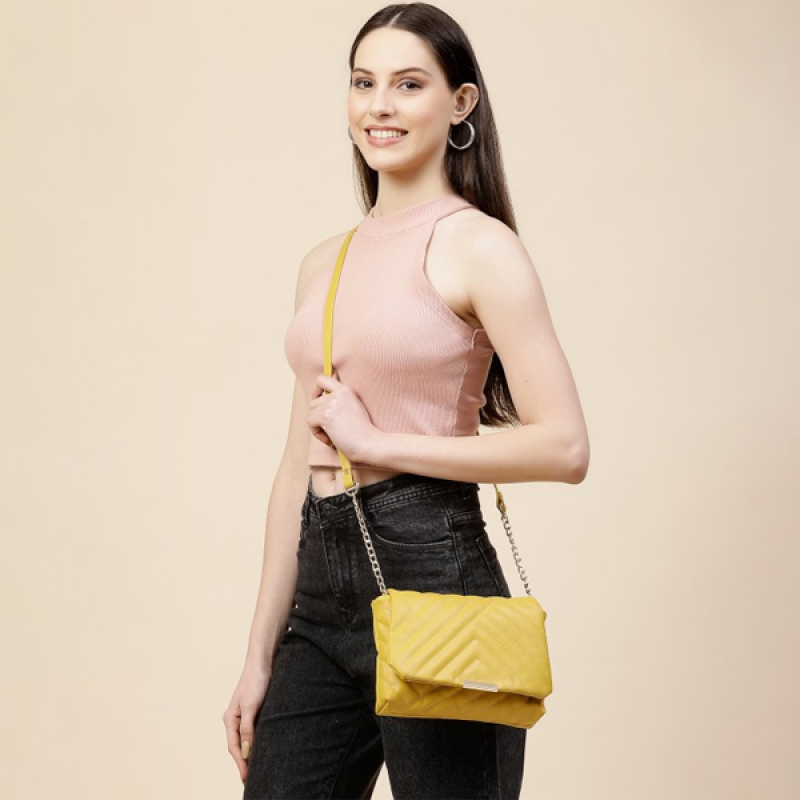 Yellow Textured Structured Sling Bag