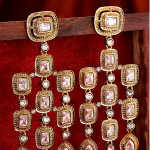Gold Plated Zirconia Studded Antique Light Gold-Tone Premium Chandelier Earring